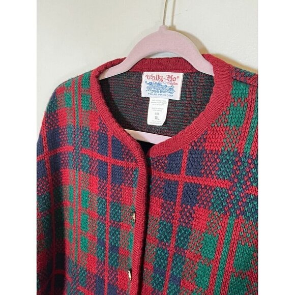 Tally Ho Sweater Women XL Red Plaid Granny Holiday Festive 80s Vtg Regal Grandpa - Picture 7 of 14